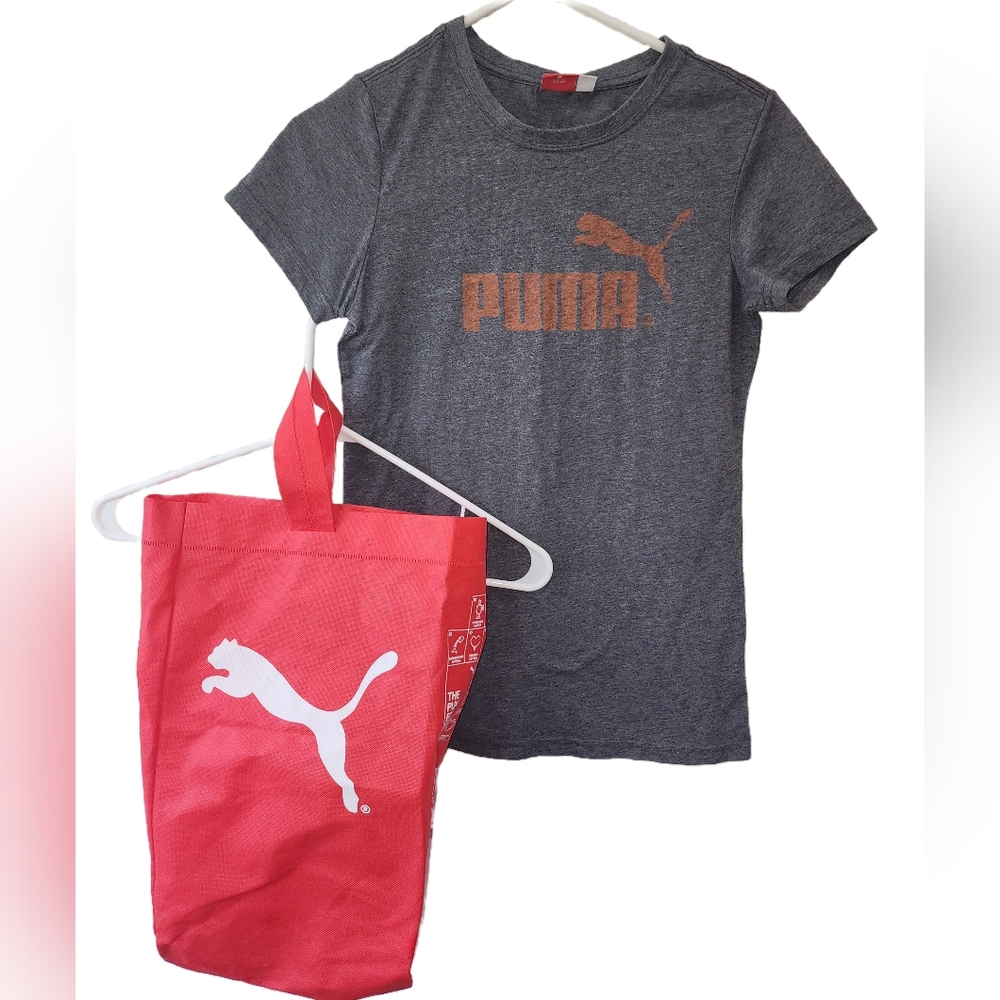 Womens Puma Gray T-Shirt Size XS with Red Puma Tote Bag.